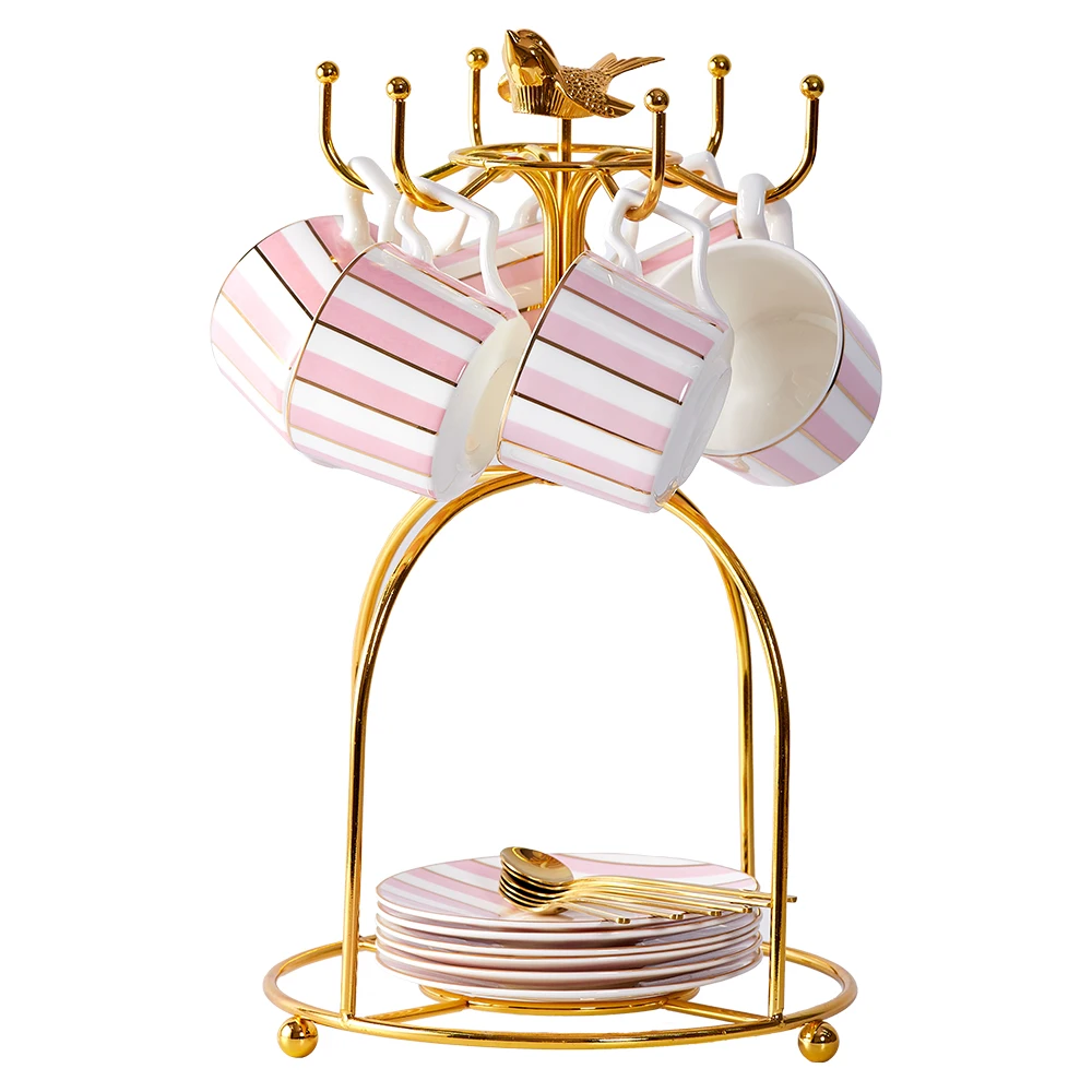 

6pcs Set Porcelain Bone China Ceramic Tea and Coffee Set Coffee Cup With Saucer Holder Set