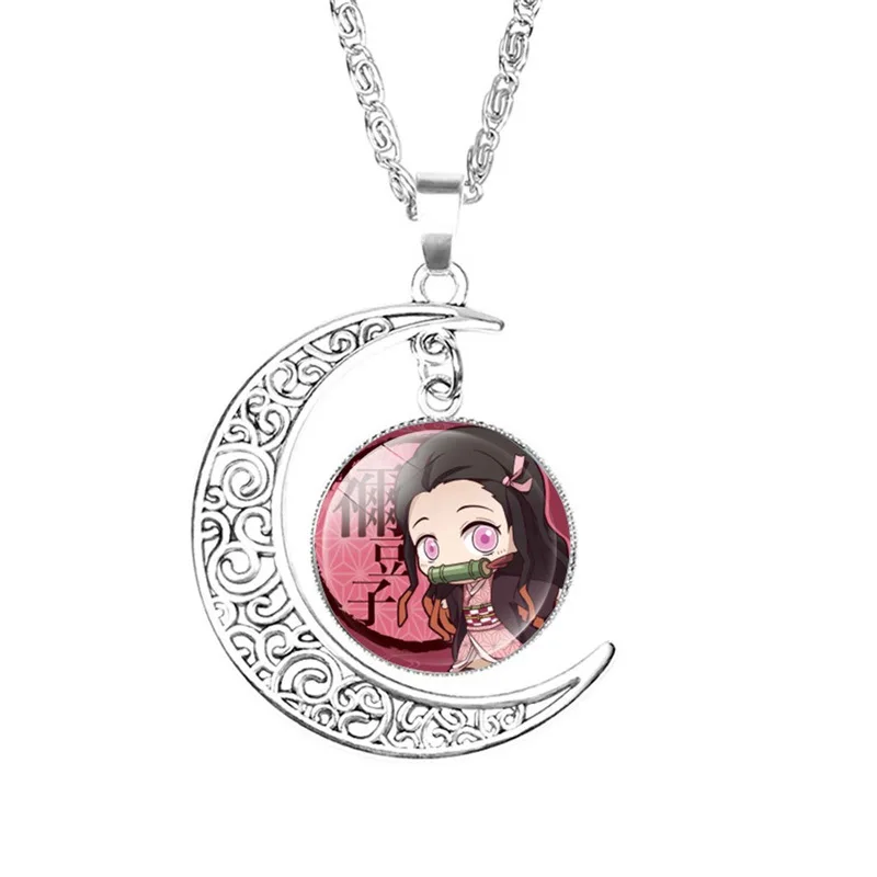 

China Jewelry Factory Moonstone Pendant Necklace Suitable for Anime Fans Boys Girls and Couples Demon Slayer Necklace, As picture