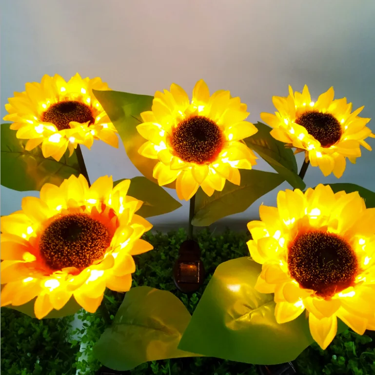 2020 new arrivals 2 pack 26 inch outdoor waterproof decorative 20 led solar garden sunflower stake light for path lawn garden
