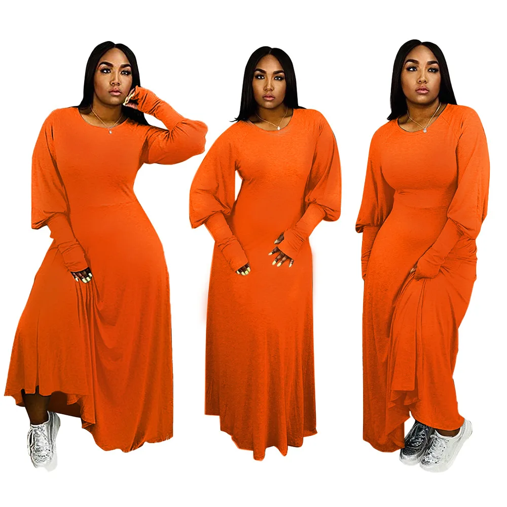 

Plus XXXL 4XL Size Long Sleeve Floor Dress Women's Loose Casual Party Dress Cotton Maxi Dress 2020 New, Red gray orange green roseo pink black