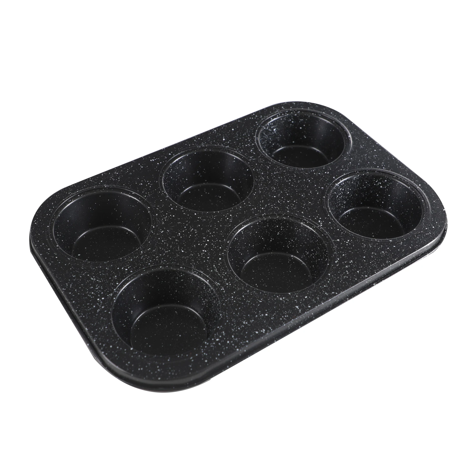 

Custom Non Stick Heat Resistant Baking Mold Sprinkled Black 6 Hole Carbon Steel Cupcake Mold Muffin Baking Pan, Black spinkle