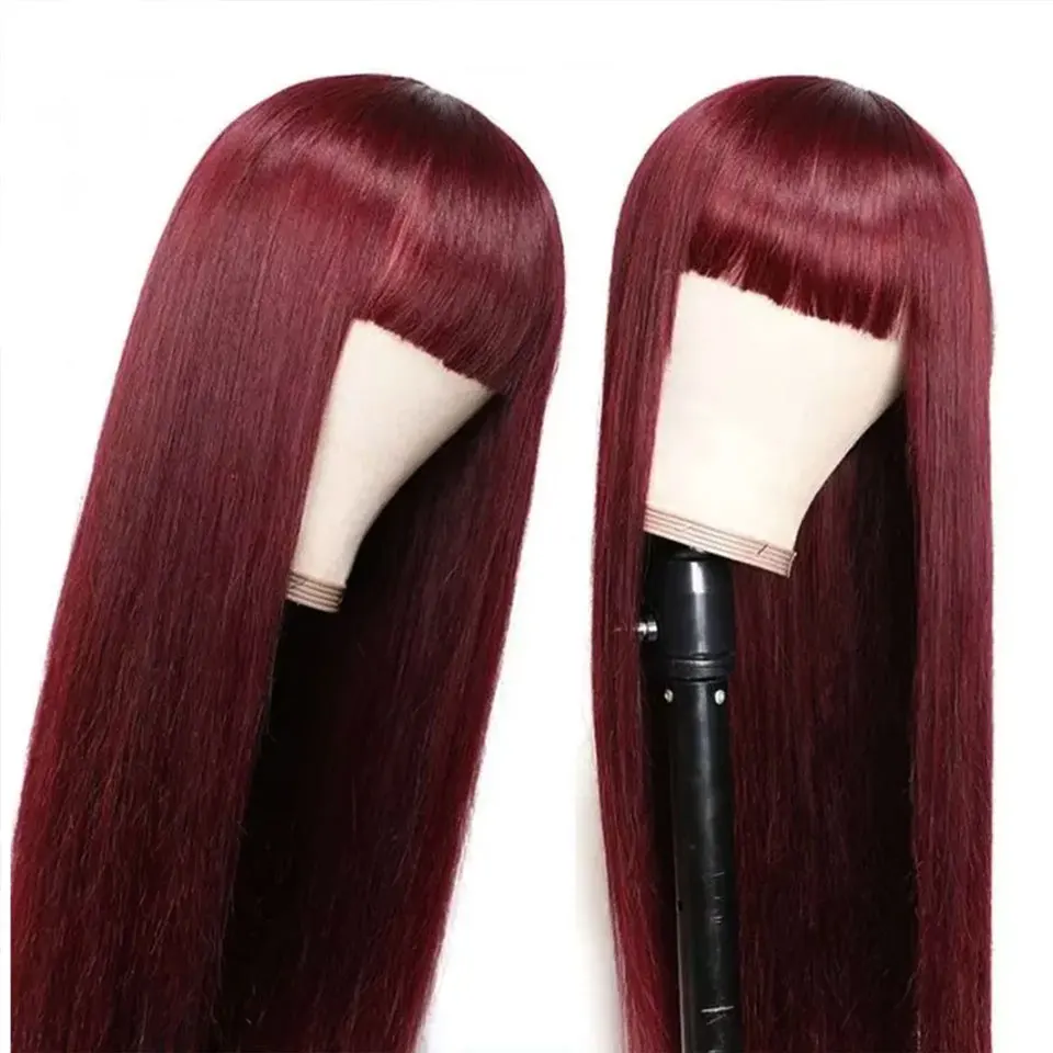 

99J 100% Remy Human Hair 10-30Inch Glueless Full Machine Made Female Straight Headband Wig With Bang