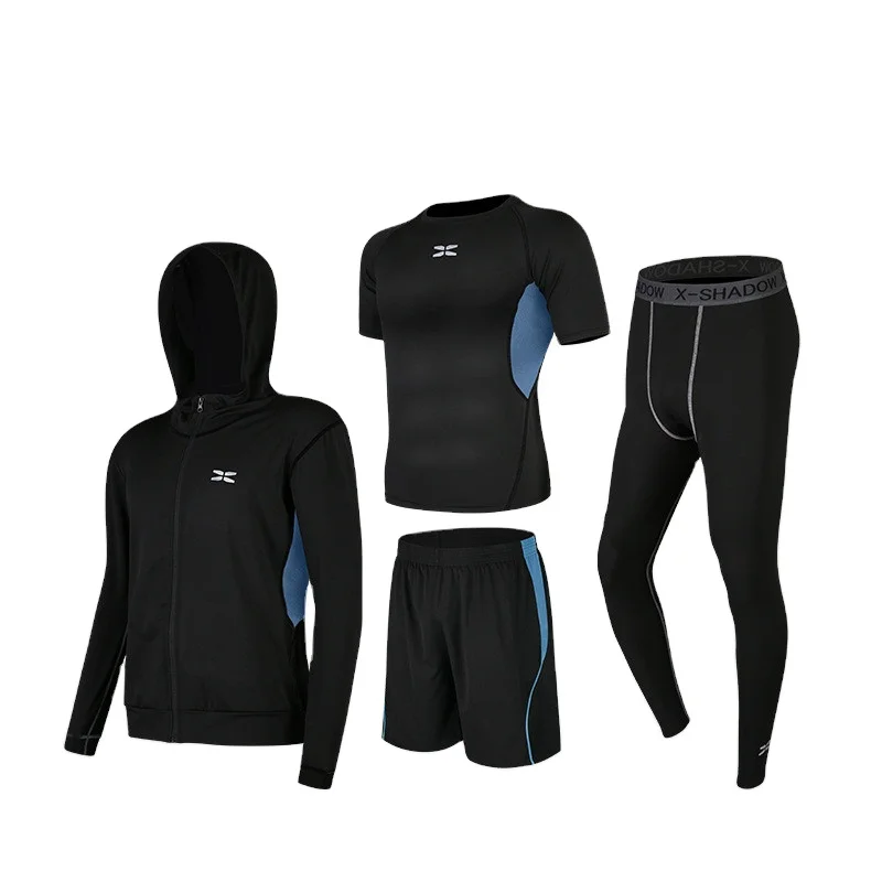 

Mens Gym Fitness Wear quickly dry Track Suit Sports 4 pieces set, As sample