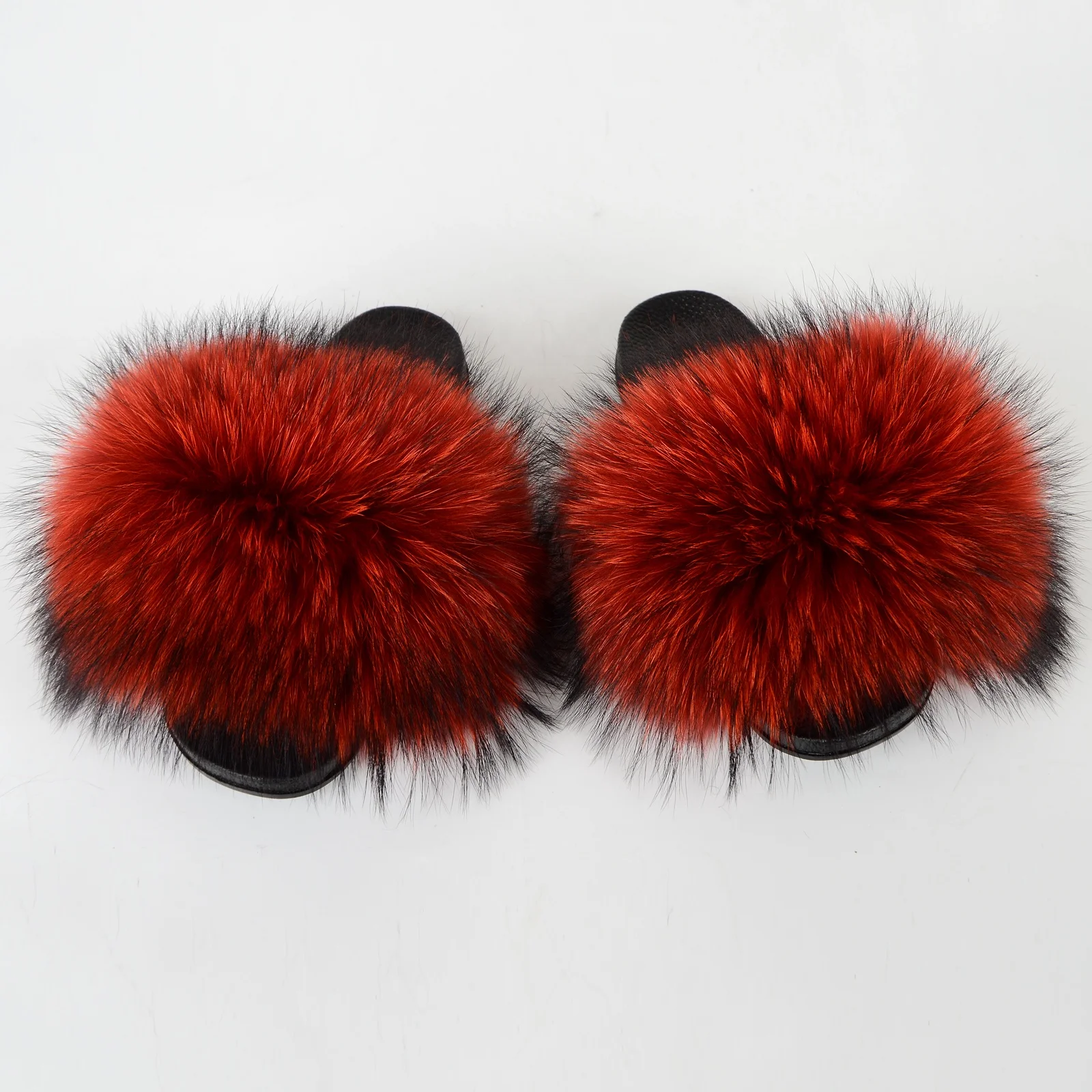 

2021 Custom genuine fox fur slippers for women with customized logo us size, Customized color