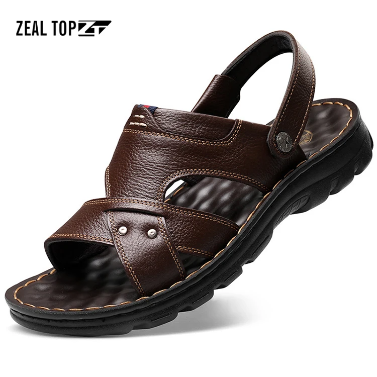 

New summer sandals leather beach thick soled footwear for men leather male casual slippers