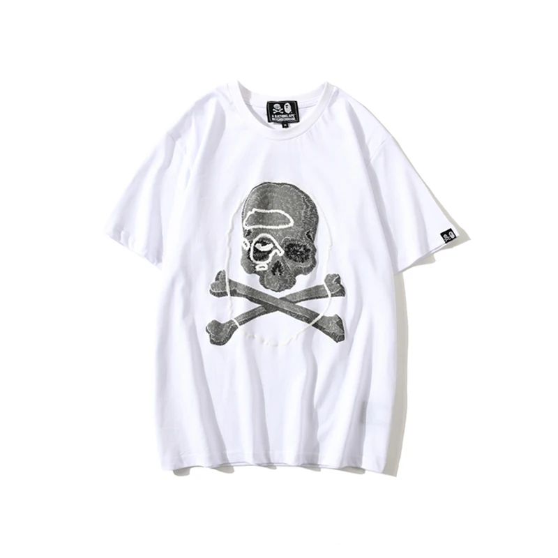 

Wholesale Bape human head skull head joint foam stereoscopic printing men and women 100% cotton loose hip hop T-shirt