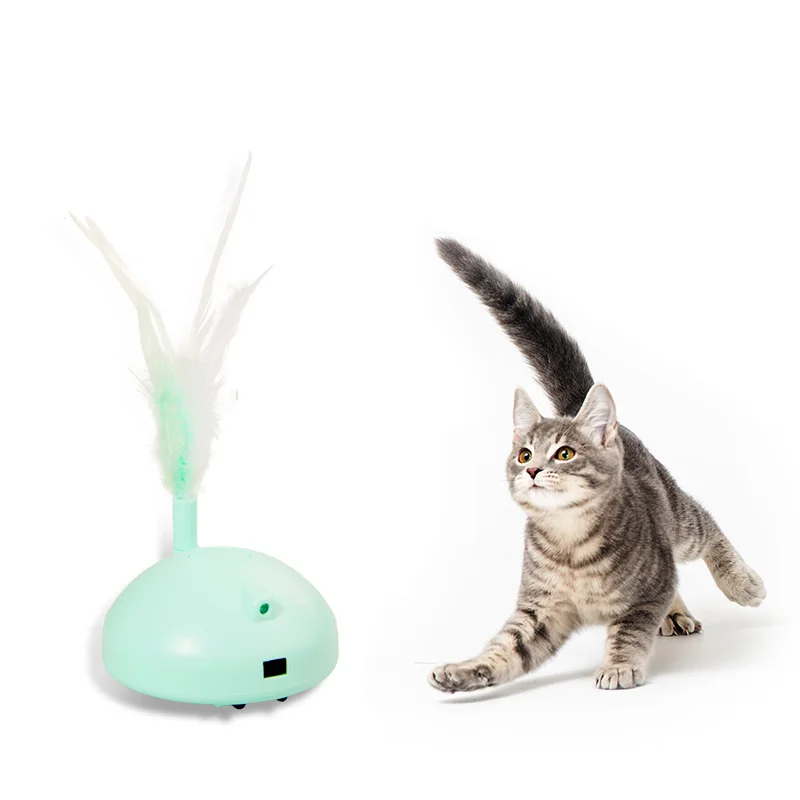 

USB Charging Electric LED Lighting Cat Toy With Feather Pet Accompany Toy, Green