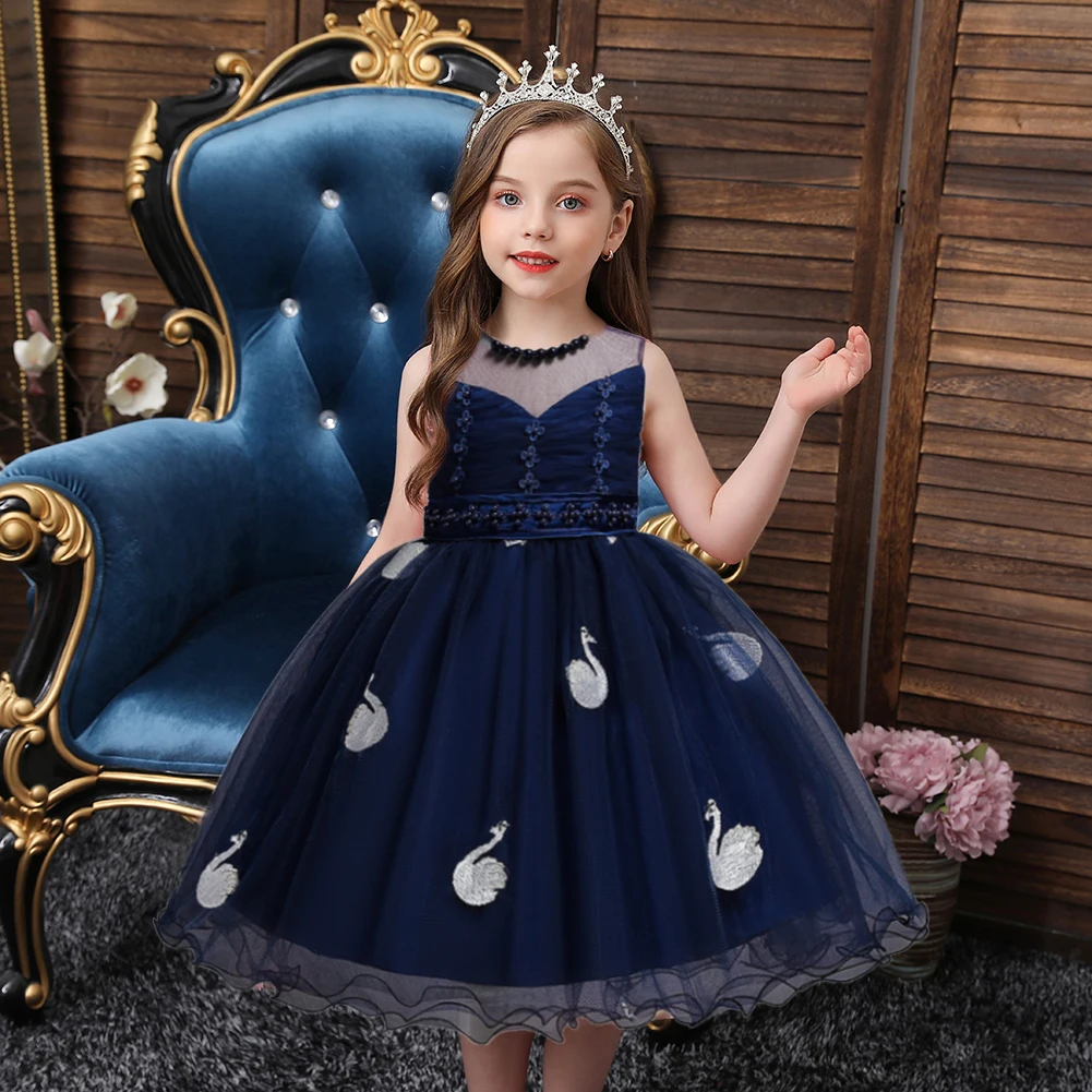 

Flower Girl Bridesmaid Dress Blue Little Swan Children's Birthday Dress Fashion kid prom evening dress for 6YRS