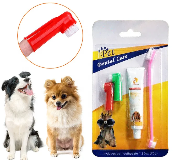 

double sided pet dog finger toothbrush stick and toothpaste set