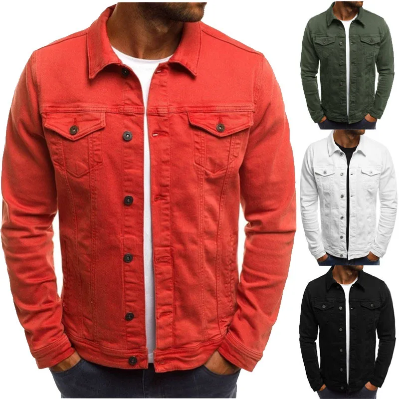 

Denim Jacket Casual Solid Color Jacket Front Button Fasten windbreaker Workout Jacket for Men