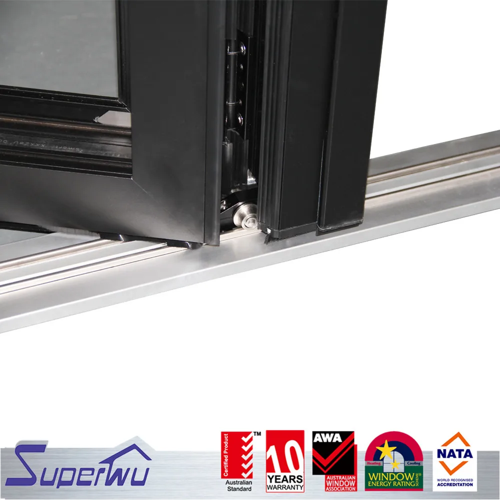 Customized three panels aluminum black color bi folding doors thermal break profile