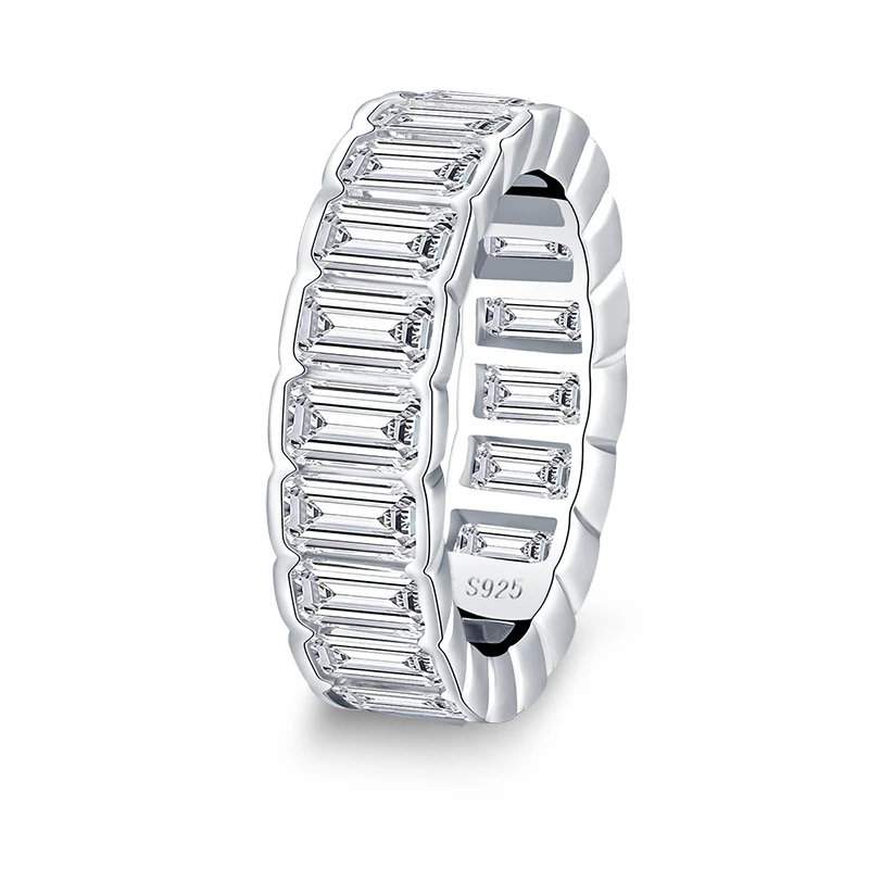 

All-Around Emerald Cut 3x5mm Cubic Zirconia Full Eternity Bands for Women Bezel Setting 925 Sterling Silver Wedding Band Rings