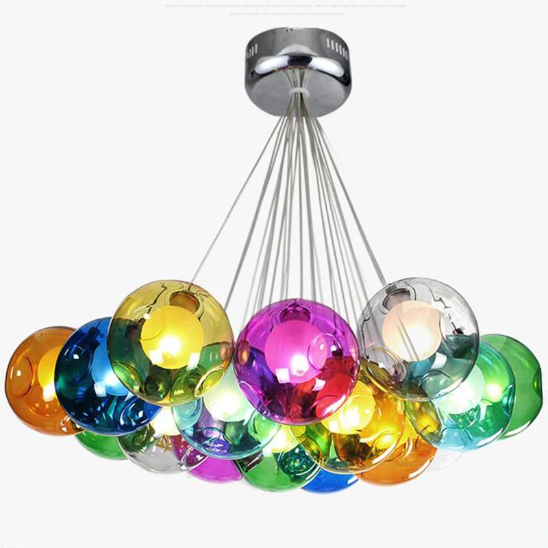 

Nordic Colorfu indoor Chandelier Lighting G4 Led Pendant Lamp Living Room lustre Droplights Modern Glass home decor Ball Light, Support customization