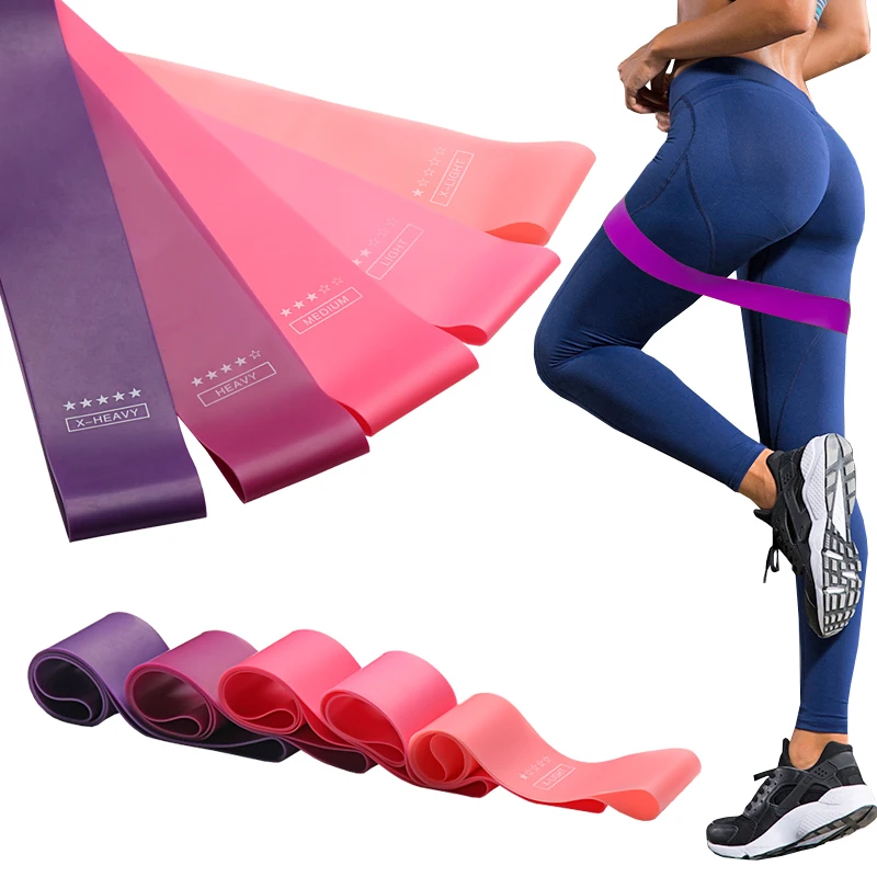 

5pcs Training Fitness Gum Exercise Gym Strength Resistance Bands Pilates Sport Rubber Fitness Bands Crossfit Workout Equipment, Pink