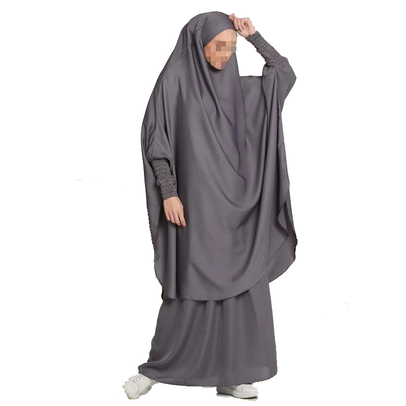 

Muslim Women Overhead Prayer Garment Nida Dress with Khimar Niqab Dubai Islamic Kaftan 2 Piece Abaya Set Jilbab, 9 colors in stock accepted customzied design