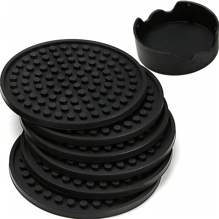 

Multifunctional Round Shaped Heat Resistant Silicone Mat Drink Cup Coasters Pot Holder Table Placemat Kitchen Tools, Black