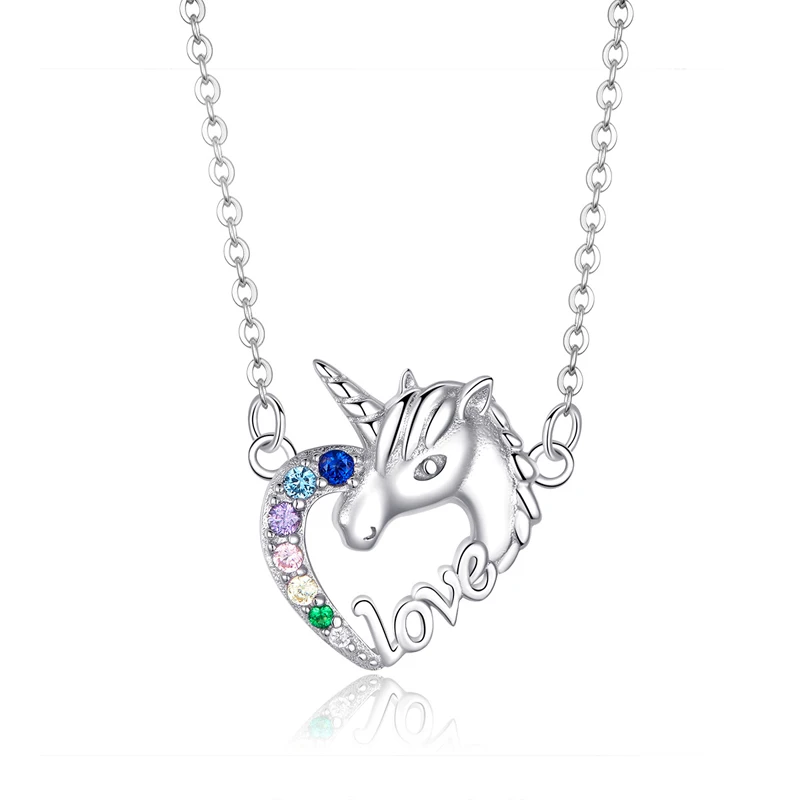 

Cute unicorn shape pendant zircon 925 sterling silver platinum plated necklace for kids