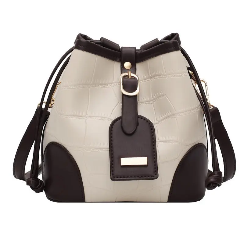 

ins small new fashion casual crossbody bags women handbags pu bucket drawstring shoulder bag leather, Black