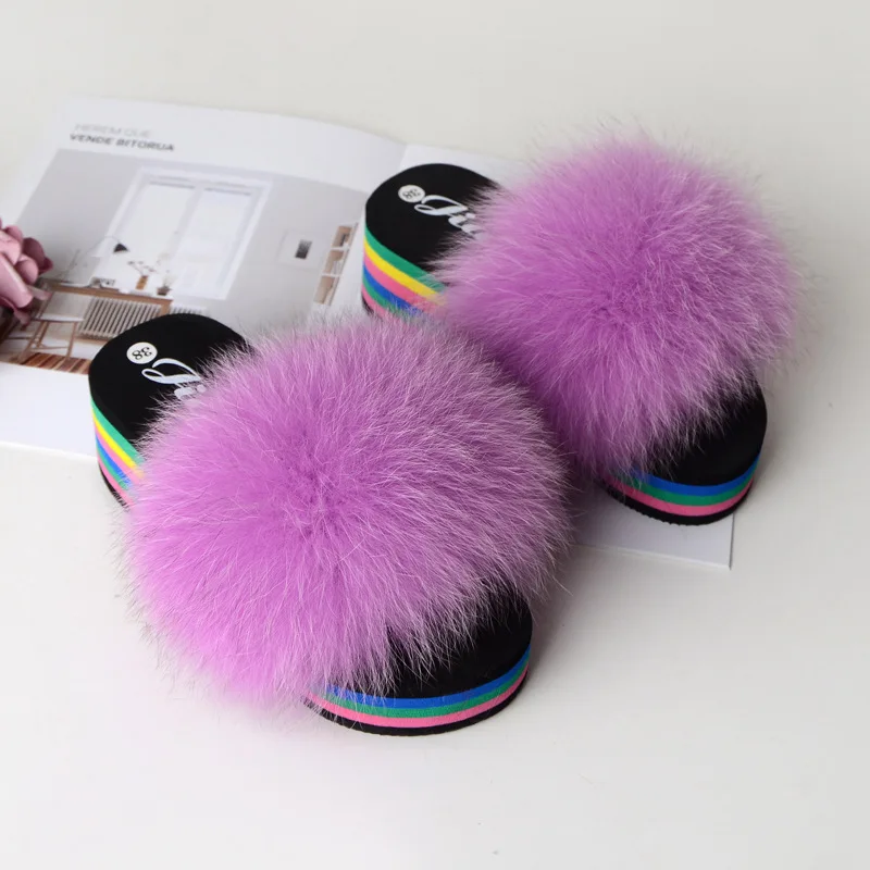 

Hot-selling thick-soled slippers household women's slippers real fluffy sandals furry fur slippers, Any color