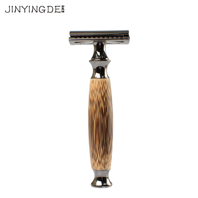 

ChromeMetal Double Edge Durable Black Eco-Friendly Metal Natural Bamboo Handle Wooden Safety Razor, Natural bamboo color