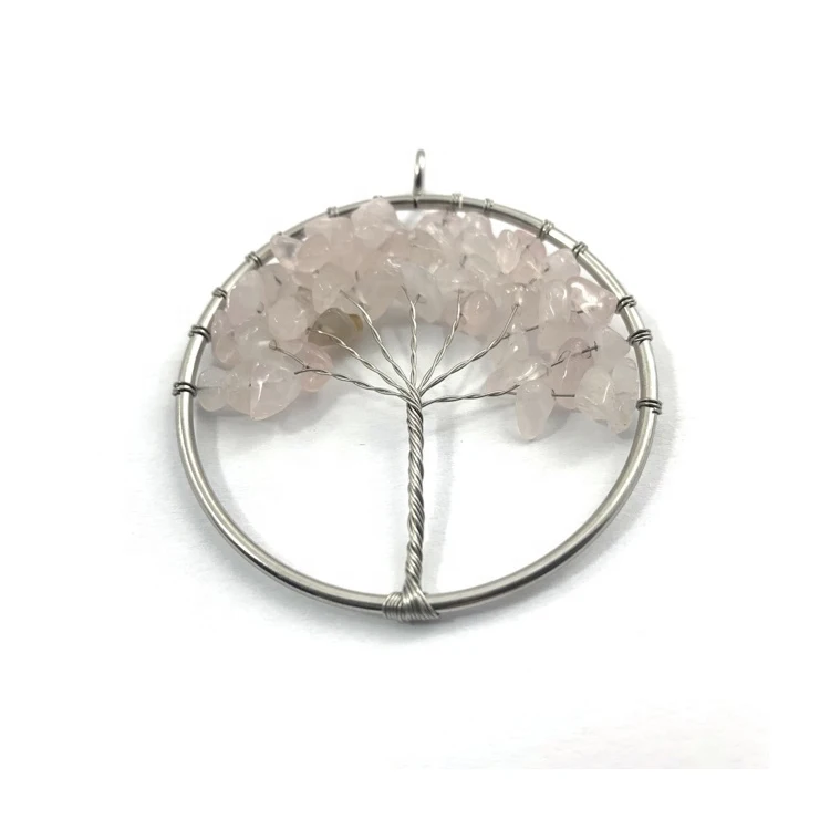 

Wholesale Jewelry Accessory Fashionable Round Shape  Beaded Rose Quartz Tree Of Life Pendant, Photo