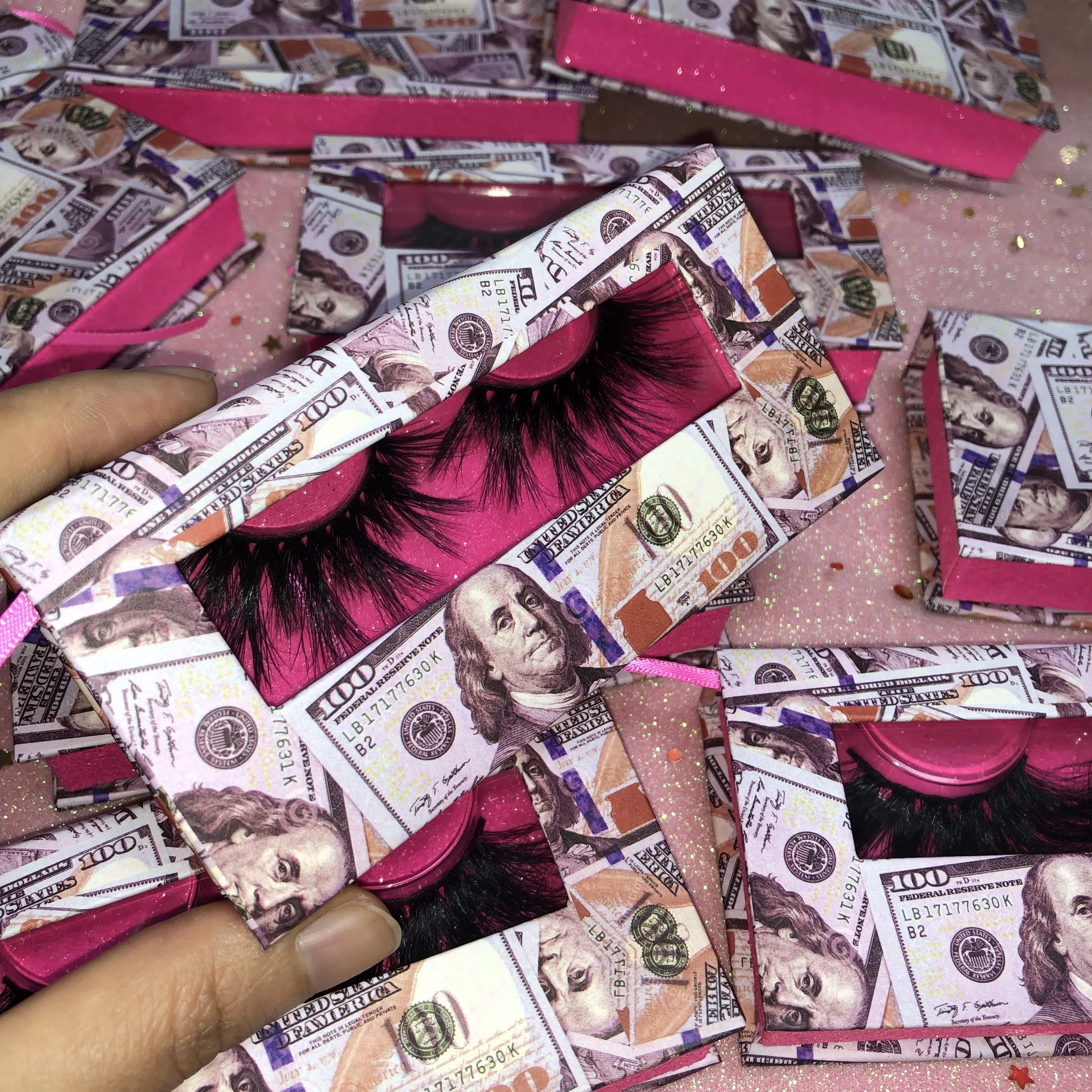 

Popular 25mm mink eyelash money package box lashes3d wholesale vendor
