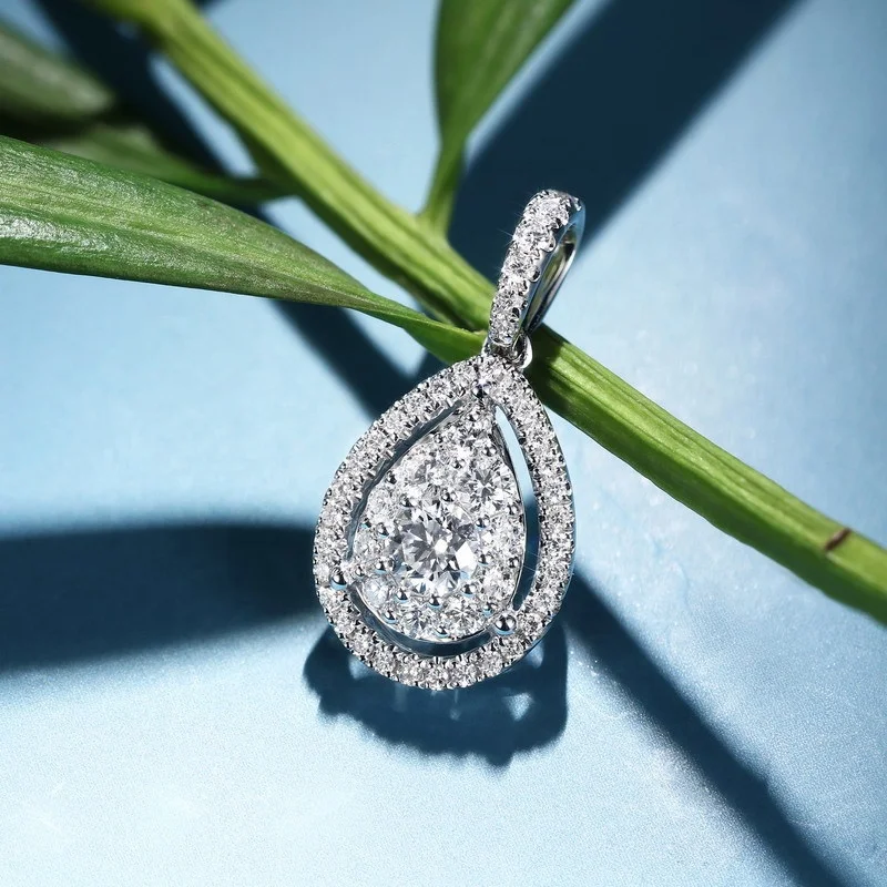 

Luxury Female Water Drop Pendant Necklace Cute Silver Zircon Long Necklace Fashion Bride Wedding Necklaces