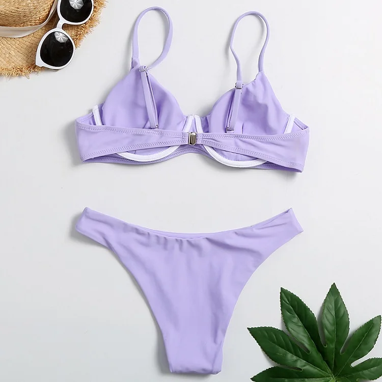 

2021 sexy women summer cloth swimwear bathing suits bandage bikini ladies solid color swimsuit