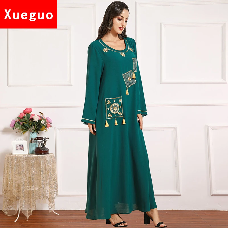 

Muslim robe night home wear pijamas pj gown nighty for women Arab women's sleepwear pajamas Embroidery long dress floral