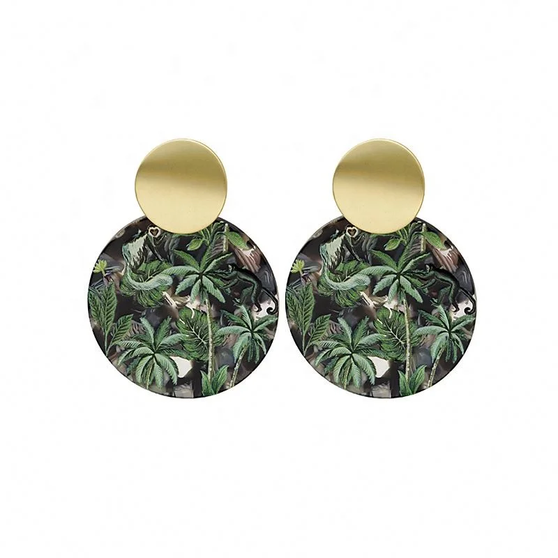 

Interesting Contrast Color Flowers Leaves Oil Painting Acrylic Stud Earrings Acetic Acid Earring Diy Dit, Colors