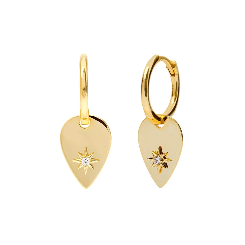 

925 sterling silver gold plated glossy fan-shaped star diamond drop earrings jewelry