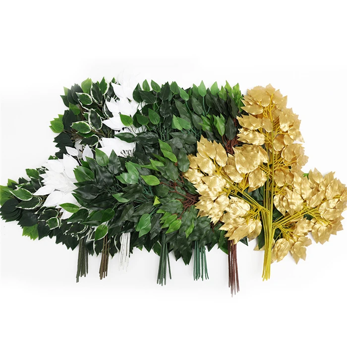 

QSLHFH-1133 Wholesale Ficus Green Plant Leaves Artificial Banyan Leaves