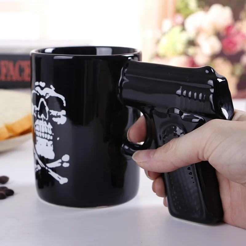 

Designs Novelty Rose Gun Mug Pistol Grip Cups Creative Mugs Cafe Porcelain Ceramic Tea Coffee Travel mug, Black