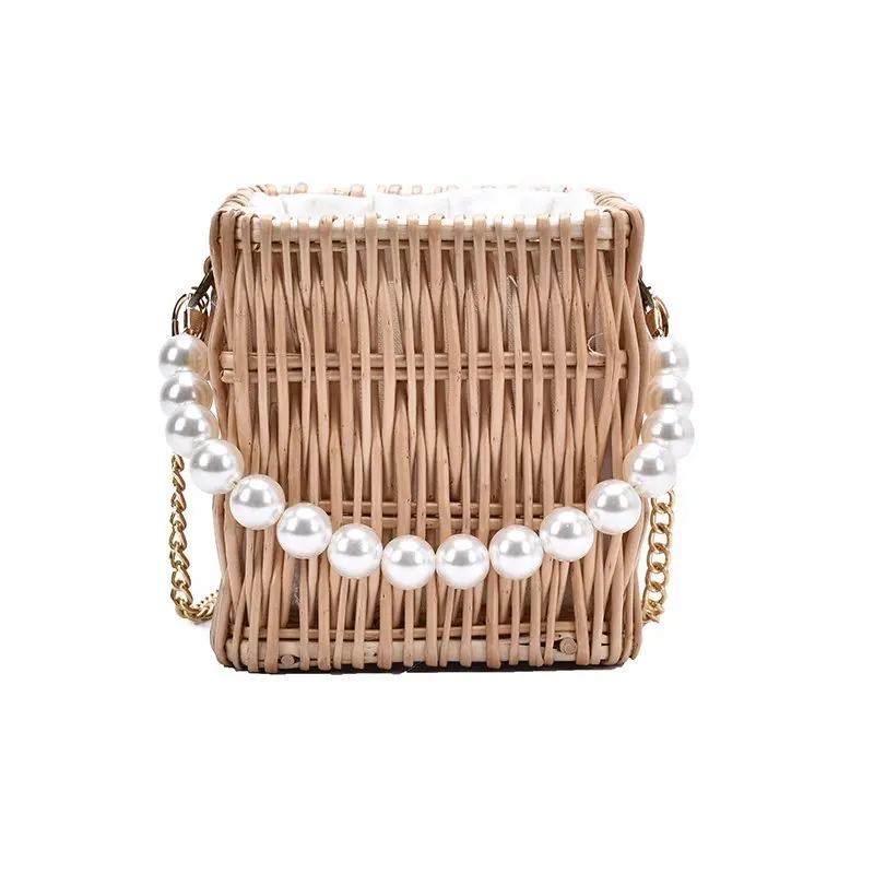 

High Quality Simple Pearl Shoulder Beach Unique Latest Basket Straw Crossbody Bag