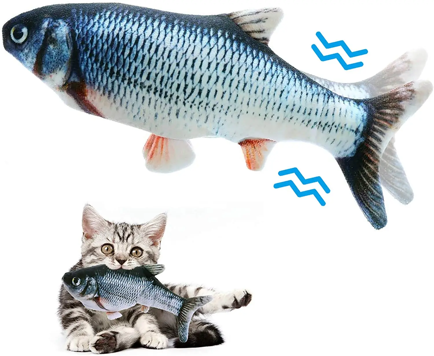 

Funny Electric Fish Cat Toy Realistic Moving Wagging Fish Toys Interactive Pets Chewing Biting Kicking Pillow Fish For Dogs Cats