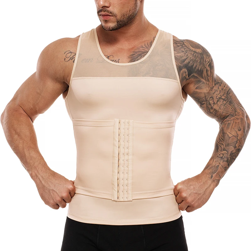 

Men Compression Shirts Slimming Undershirt Tank Top Body Shaper Double Tummy Control Vest Shapewear