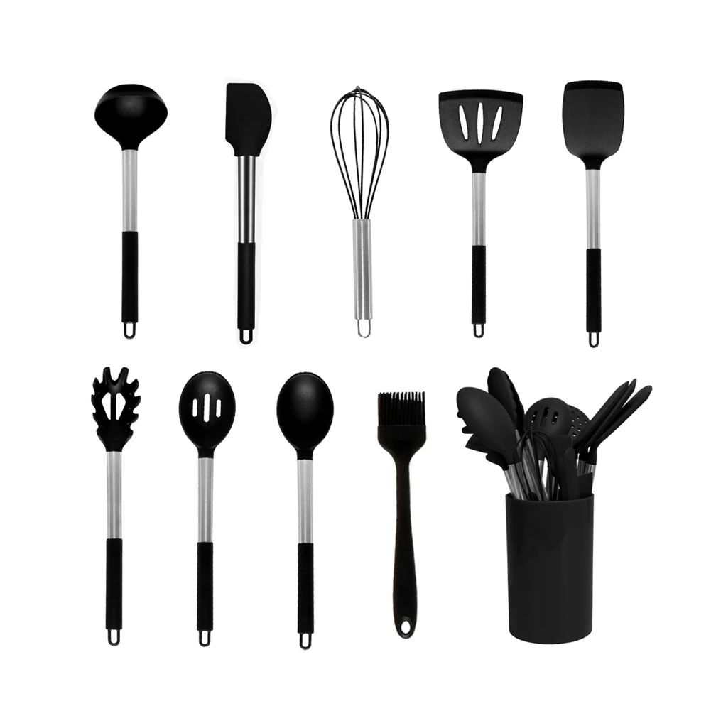 

Amazon top seller 10 piece food grade stainless steel copper handle heat resistant silicone cooking utensils, Multiple colors or customized