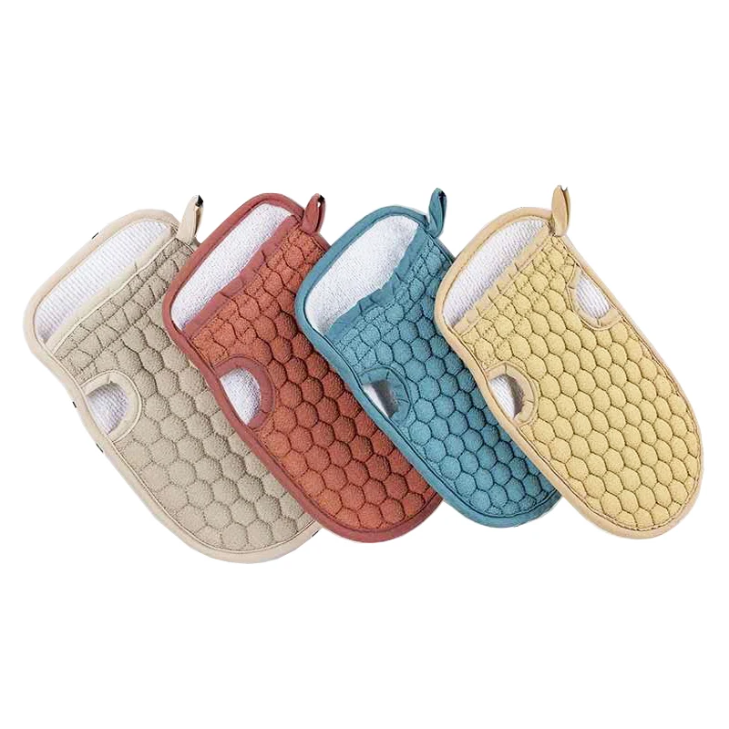 

Manufacturers produce wholesale bath gloves / magic wipe towels / thick bath gloves, Brick red, blue, skin color, turmeric