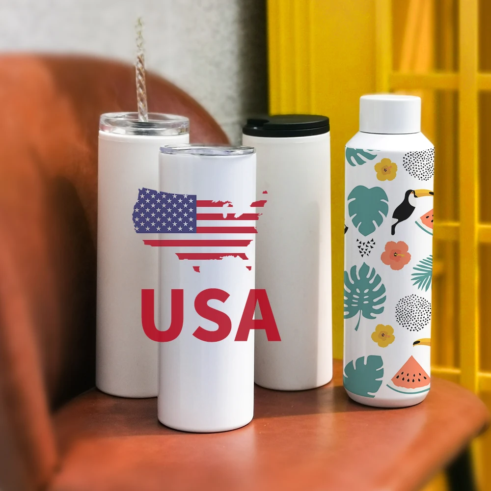 

USA 20oz Sublimation Straight blank Slim Tumbler Stainless Steel Double Wall Insulation Coffee Mug With Straw