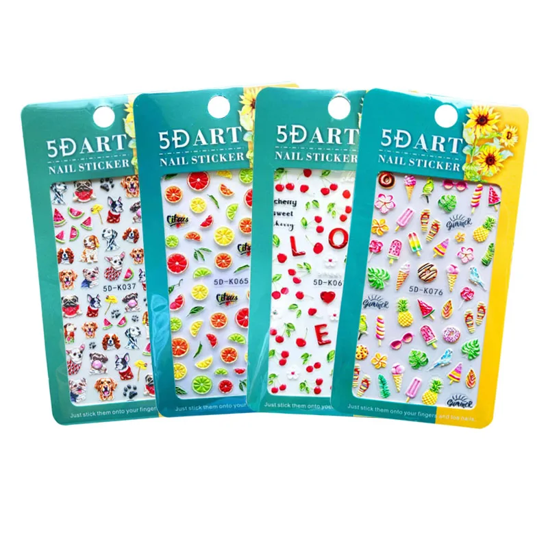 

Acrylic 5D Fruit Animal Design Nail Art Sticker Paper Self-Adhesive Decoration Manicure Accessory Decal Supply