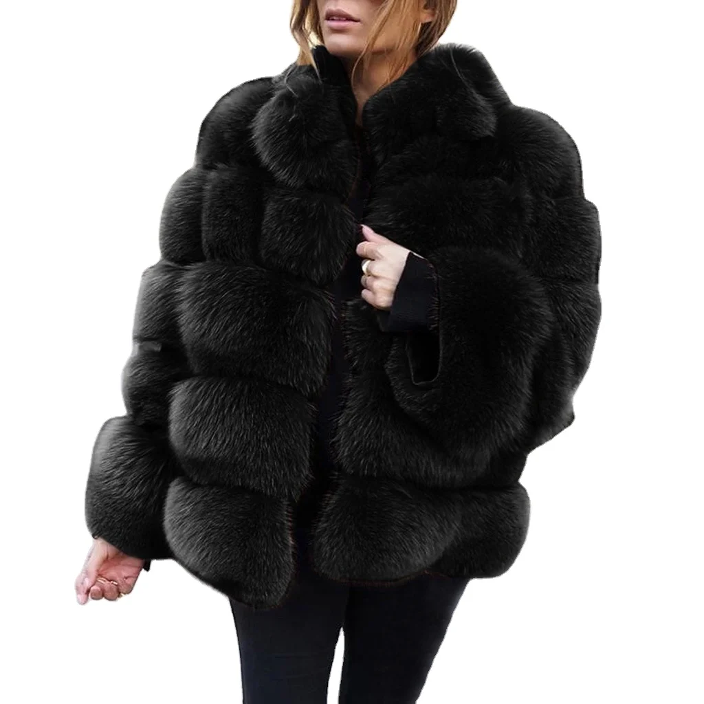 

European and American 2019 imitation fur women's coat imitation fox fur horizontal stitching artificial solid fur coat