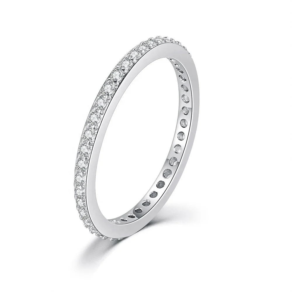 

Anillos Para Mujer Women Classical 1.5mm Full CZ Diamond Paved Wedding Engagement Band Ring R638