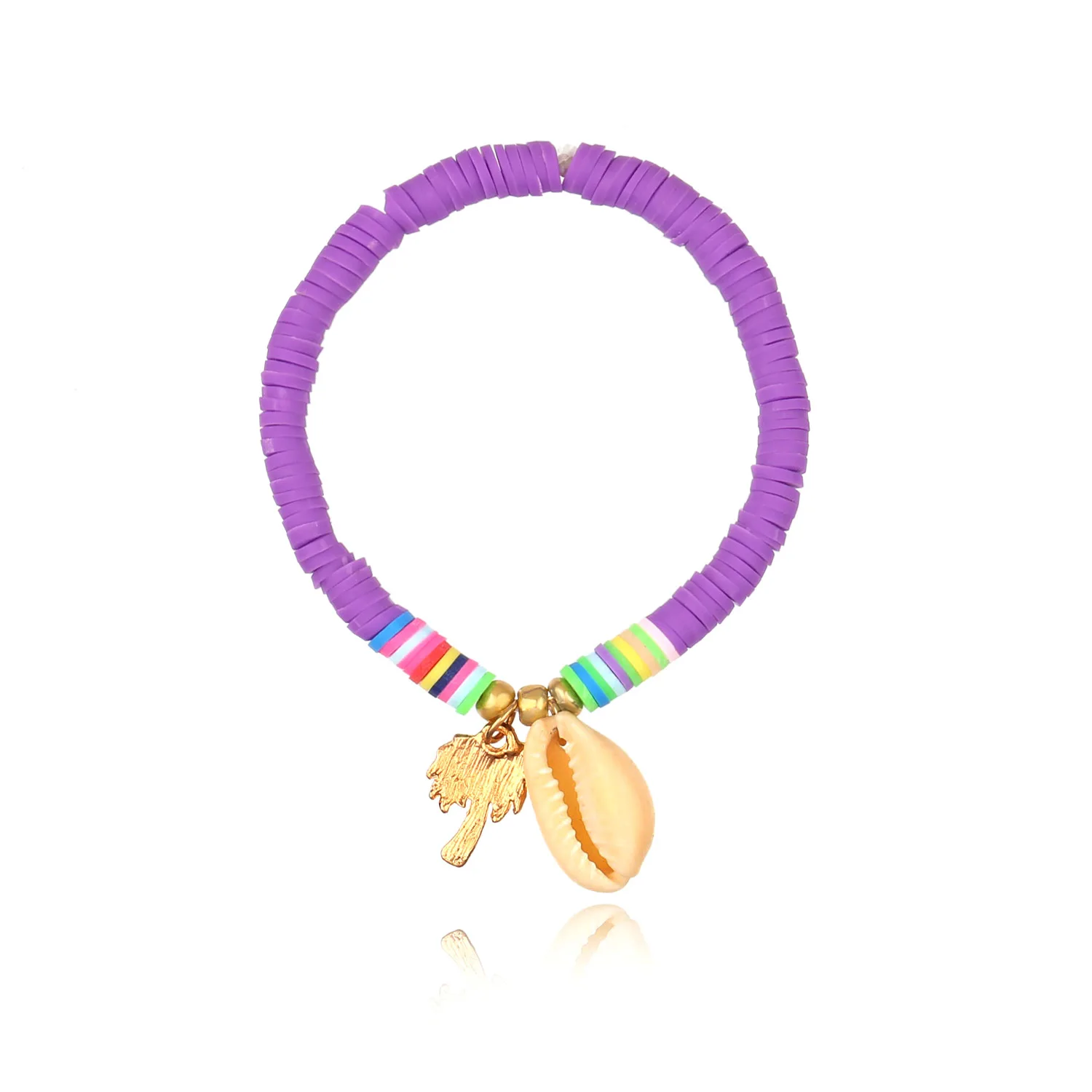 

Fashion Summer Beach Jewelry Handmade Bohemian Style Colored Clay Bracelet Shell Pendant Boho Bracelet For Women, 7 colors