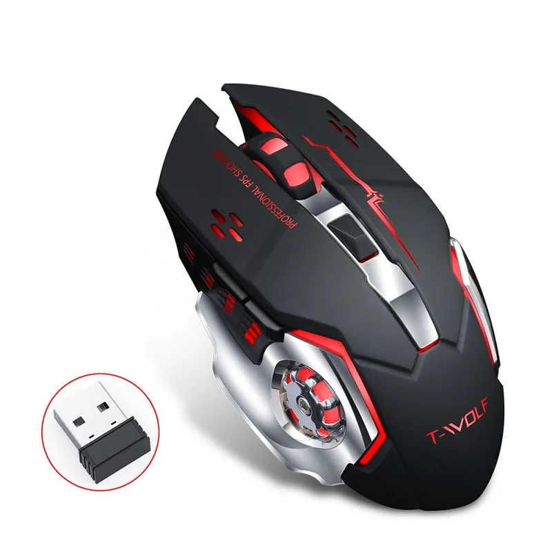 

BAJEAL Q13 LED Backlit USB Optical Ergonomic Rechargeable Wireless Mouse for Gaming Laptops Computer Mouse Gamer LOL, Black white