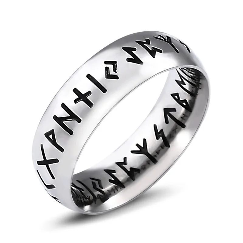 

SS8-R136 Stainless steel Fashion Style MEN Double letter Rune words Odin Norse Viking AmuletRETRO Rings Jewelry