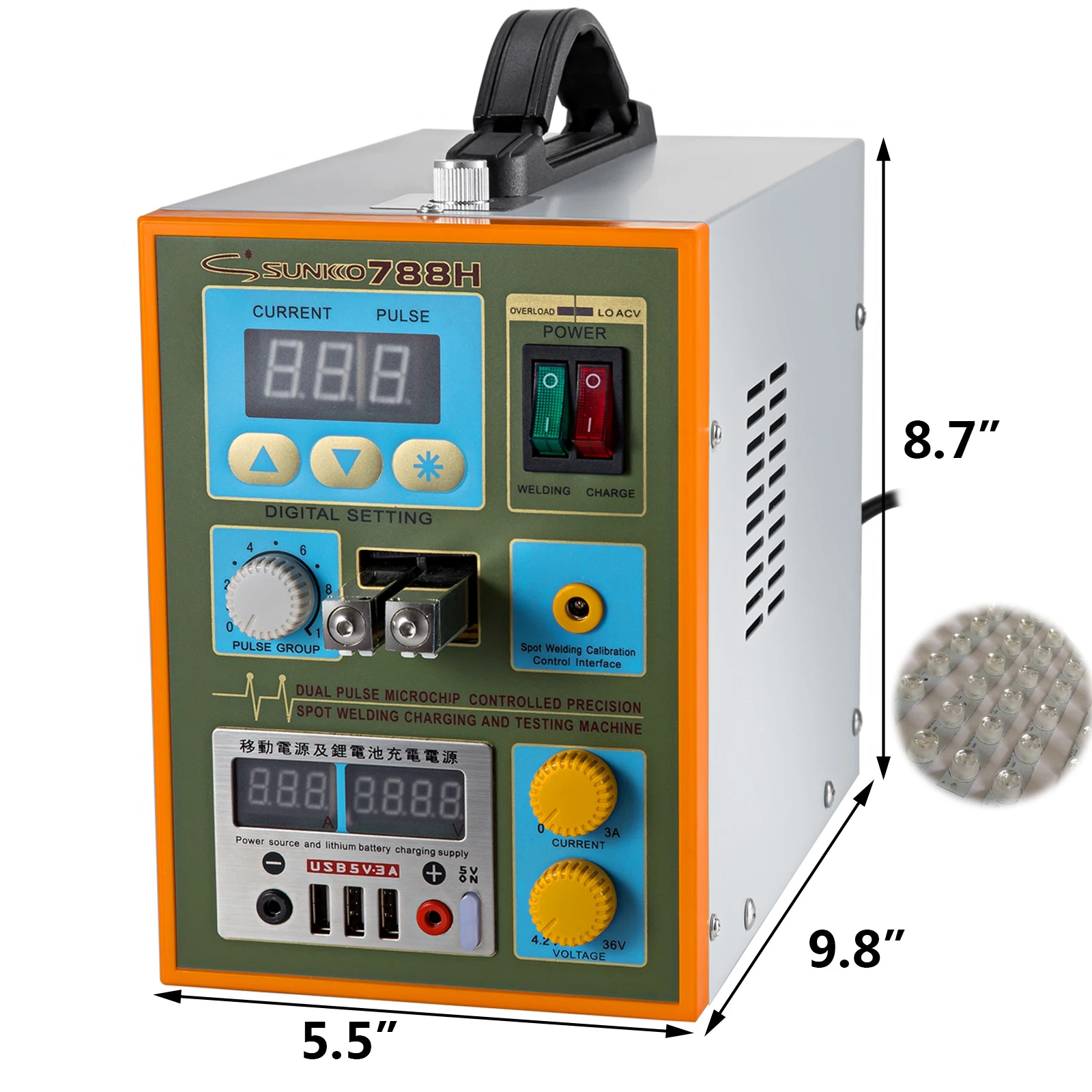 Anti-Static 788H-USB Battery Pulse Spot Welder w/ 1Kg Nickel Plated Steel Strip for 18650 With LED Lighting Function