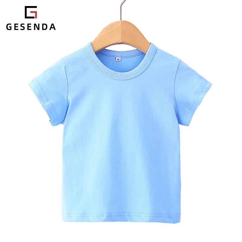 

2021 children's clothing top solid color sports bottoming t shirt for girls Pure cotton short-sleeved boy's t-shirt kids clothing