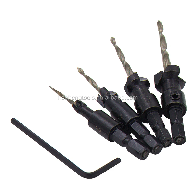 4pc Taper Carpenter Countersunk Head Screw Drill With 6 10 13 16