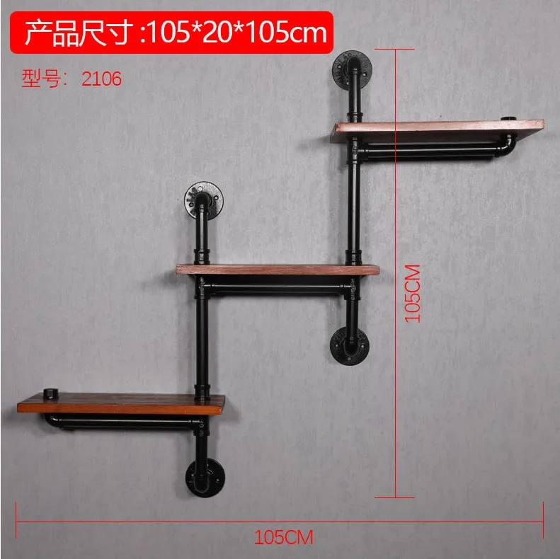 North European Iron Mesh Home Wall Storage Rack With Hook Wood Wall Shelf