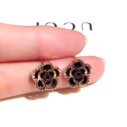 

New Woman Flowers Earrings Luxury Fashion Accessories Jewelry Black Camellia Earring Women Fancy Earring, Customized color